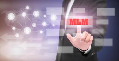 hand touch MLM text, business concept photo
