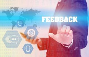 Business Technology concept, Hand touching feedback sign photo