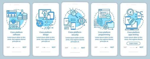 Cross platform application onboarding mobile app page screen vector template. Cyber security software. Walkthrough website steps with linear illustrations. UX, UI, GUI smartphone interface concept