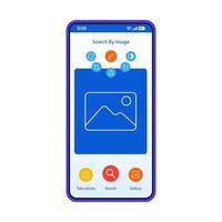 Search by image smartphone interface vector template. Mobile app page white design layout. Online photo editing. Filters, effect applying screen. Flat UI for application. Picture editor. Phone display
