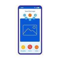 Search by image smartphone interface vector template. Mobile app page white design layout. Online photo editing. Filters, effect applying screen. Flat UI for application. Picture editor. Phone display