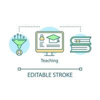 Teaching concept icon. Studying online, e-learning idea thin line illustration. E-graduation certificate vector isolated outline drawing. Internet courses, classes, virtual library. Editable stroke