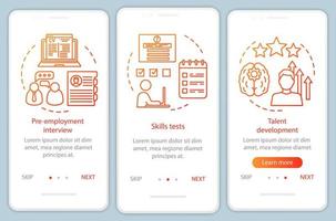 Career growth orange gradient onboarding mobile app page screen vector template. Employment test. Job interview walkthrough website steps with linear icons. UX, UI, GUI smartphone interface concept