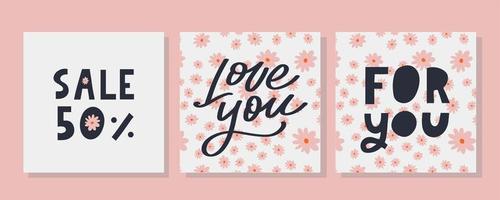 Love you text, hand lettering typography poster on red gradient background. Vector illustration. Romantic quote postcard, card, invitation, banner template.