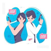 secret agent couple on mission illustration vector