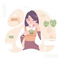 morning routine enjoy a cup of tea illustration vector