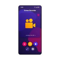 Screen recording software smartphone interface vector template. Mobile app page color design layout. Screen capturing tool screen. Flat UI for application. Video recording phone display