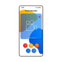 Screen recording tool smartphone interface vector template. Mobile app page color design layout. Voice, audio recorder screen. Flat UI for application. Multimedia settings phone display