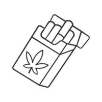 Cigarettes linear icon. Cannabis industry. Ganja smoking. Hemp distribution and sale. Relaxing CBD ciggy pack. Thin line illustration. Contour symbol. Vector isolated outline drawing. Editable stroke