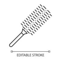 Comb linear icon. Round brush. Hairbrush for heat styling. Woman hairdress. Professional hair styling. Thin line illustration. Contour symbol. Vector isolated outline drawing. Editable stroke