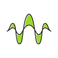 Green abstract overlapping waves color icon. Sound, audio, music rhythm wavy lines. Vibration, noise amplitude level. Abstract digital soundwave, waveform. Isolated vector illustration