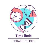 Time limit concept icon. Game timer idea thin line illustration. Different clock types. Stopwatch, hourglass. Time management. Vector isolated outline drawing. Time frame warning icon. Editable stroke