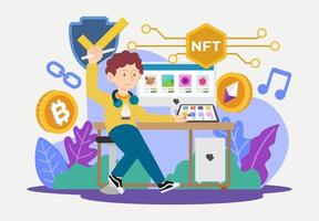 NFT Non-Fungible Token Crypto Finance Illustration vector