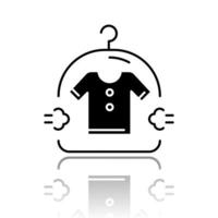Dry cleaning service drop shadow black glyph icon. Drycleaning, laundry. Clothes washing, drying amenity. Clean packaged clothing delivery. Hotel service. Vector isolated illustration
