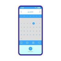 Reminder smartphone app interface vector template. Mobile calendar application page blue design layout. Digital organizer, appointment planner screen. Flat UI. Phone display