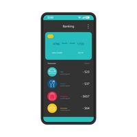 Mobile banking interface vector template. Online payment. Smartphone app page black design layout. Credit card transaction. E-payment screen. Flat UI for application. Phone display payment options