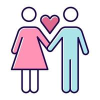 Only one partner color icon. Girlfriend and boyfriend. Woman and man in love. Intimate relationship. Safe sex. Partner, lover, valentine. Monogamy for healthy sexlife. Isolated vector illustration