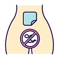 Contraceptive patch color icon. Preservative method for woman. Contraceptive product on femal body. Unwanted pregnancy prevention. Birth control option. Safe sex. Isolated vector illustration