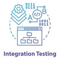 Integration testing concept icon. Software development stage idea thin line illustration. Application perfomance verification. IT project managment. Vector isolated outline drawing