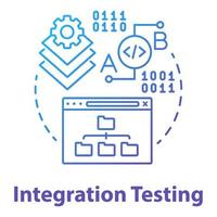 icono de concepto de prueba de integración. Ilustración de línea delgada de idea de etapa de desarrollo de software. verificación del rendimiento de la aplicación. gestión de proyectos de TI. dibujo de contorno aislado vectorial vector