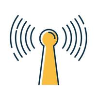 Yellow radio signal color icon. Wireless connection idea. Sound waves, audio broadcasting. Hardware, equipment, technology. Coverage area. Modern functional equipment. Isolated vector illustration