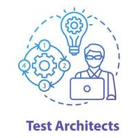 Test architects concept icon. Software development idea thin line illustration. App programming professional. IT project managment. Senior testing professional. Vector isolated outline drawing