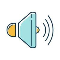 Blue sound speaker color icon. Volume control idea. Loudspeaker, megaphone. Modern stereo equipment. Sound signal tool, loud noise. Music dynamic regulation. Isolated vector illustration