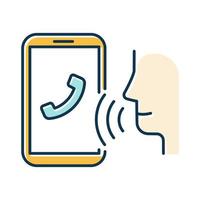 icono de color de marcación por voz. idea de llamada de teléfono inteligente. control de voz, reconocimiento de voz. conversación telefónica. función de teléfono celular, diálogo. sistema de comando de sonido. ilustración vectorial aislada vector