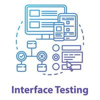 icono de concepto de prueba de interfaz. ux, ui ver ilustración de línea delgada de idea. etapa de desarrollo de software. programación y codificación de aplicaciones. proyecto. dibujo de contorno aislado vectorial vector