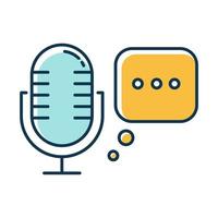 Blue voice recorder color icon. Speech recognition idea. Modern microphone, stereo mic. Voice command, interactive technology. Sound reproduction, modern equipment. Isolated vector illustration