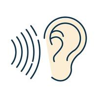 Sound signal color icon. Audible soundwave idea. Listening ear. Loud noise perception. Voice call, sound susceptibility. Hearing ability. Hearable audio signal. Isolated vector illustration