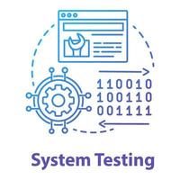 System testing concept icon. Software development stage idea thin line illustration. Application perfomance verification. IT project managment. App coding. Vector isolated outline drawing
