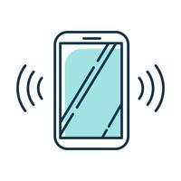 Blue ringing smartphone color icon. Mobile voice control idea. Sound command. Loud volume, audio frequency. Phone call, vibro signal. Modern digital device. Isolated vector illustration