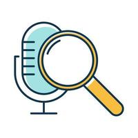 Blue voice search command color icon. Sound request idea. Microphone and magnifier. Sound recorder, music equipment. Multimedia tool, magnifying glass. Isolated vector illustration