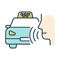 icono de color de llamada de taxi azul. idea de comando de voz de búsqueda de transporte. control de sonido, orden de audio, conversación. asistente virtual inteligente. servicio de entrega de coches. hablar en voz alta ilustración vectorial aislada vector