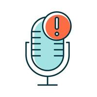 Blue microphone technical error color icon. Sound recorder connection problem idea. Voice control mistake. Recording equipment. Speech recognition tool. Isolated vector illustration