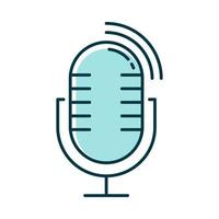 Blue dynamic microphone color icon. Mike recording sound idea. Portable voice recorder. Wireless musical mic, professional studio equipment, interview tool. Isolated vector illustration