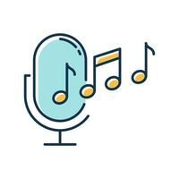 Blue ringtone recognition color icon. Melody definition app idea. Sound recorded. Microphone and notes, music equipment. Voice command. Professional mike. Isolated vector illustration