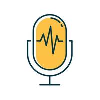 Yellow voice recording process color icon. Sound recorder idea. Soundwave, waveform, speaker. Speech signal, voice message accessory. Voice recording equipment. Isolated vector illustration