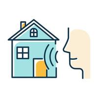 Blue smart home control color icon. Voice management idea. Distant command. Speech, soundwave. Innovative technology, automation system. Modern house, audio request. Isolated vector illustration