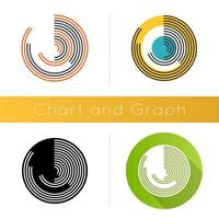 icono de reloj polar. cuadro de recogida de información. presentación de la investigación de progreso. visualización de informes comerciales. comercialización, economía. Diseño plano, estilos lineales y de color. ilustraciones de vectores aislados