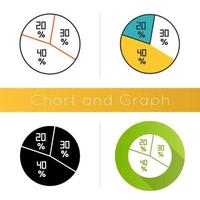 icono de diagrama circular. gráfico redondo con segmentos. círculo infográfico con segmentos. informe comercial con tasas de interés. apuntando Diseño plano, estilos lineales y de color. ilustraciones de vectores aislados