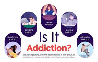 Addiction problem vector infographic template. Psychological dependence. Poster, booklet page concept design with flat illustrations. Advertising flyer, leaflet, banner with workflow layout idea