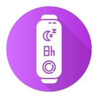 Fitness tracker with sleep time violet flat design long shadow glyph icon. Wearable gadget for monitoring night rest duration. Wellness device with relax period control. Vector silhouette illustration