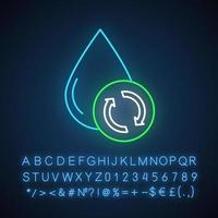 Water filtration, purification neon light icon. Conservation of planet aquatic resources. Recycling hidrosystem. Glowing sign with alphabet, numbers and symbols. Vector isolated illustration