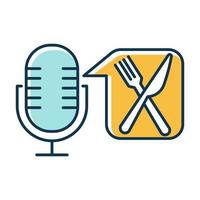 Blue food ordering command color icon. Voice control application idea. Restaurant searching. Portable microphone. Modern sound record equipment. Audio mike. Isolated vector illustration