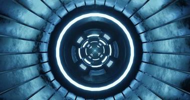 Representación 3d movimiento de bucle sin fisuras del túnel con luz de neón azul claro.