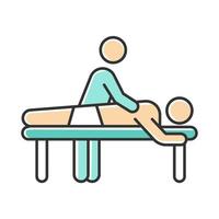 Massage color icon. Spa center services. Professional medical procedure. Back pain relief. Masseur with patient. Healthcare. Physical treatment. Injury healing. Isolated vector illustration
