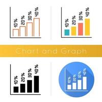 Vertical histogram icon. Increasing interest rate segment bars. Graph with numbers. Business diagram. Marketing research. Economy. Flat design, linear and color styles. Isolated vector illustrations