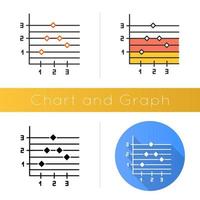 icono de gráfico de puntos y figuras. gráfico informativo. diagrama de negocios. gráfico de dispersión estudios económicos sobre precios. comercio y ventas. Diseño plano, estilos lineales y de color. ilustraciones de vectores aislados